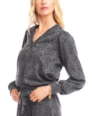 Printed Puff Sleeve V-Neck Sweatshirt