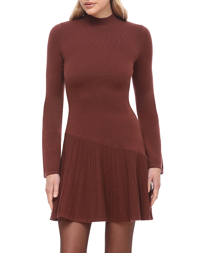 Bagatelle Mock Neck Knit Mini Sweater Dress In Brown