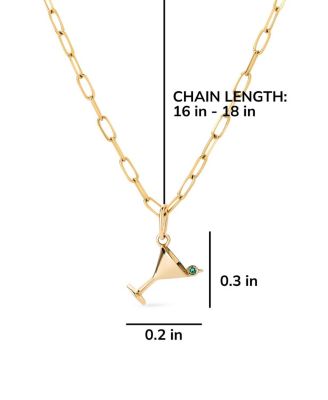  Solid Gold Martini Charm Necklace