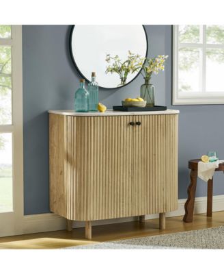 Caldera 33" Curved Solid Wood and Marble Accent Storage Cabinet