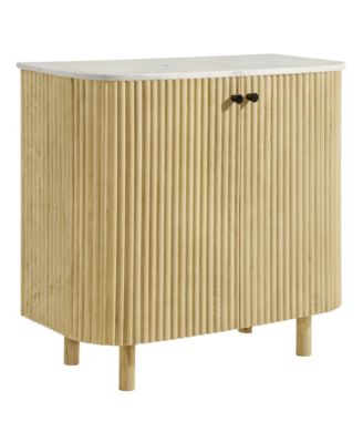Caldera 33" Curved Solid Wood and Marble Accent Storage Cabinet