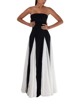 Strapless Colorblock Pleated Maxi Dress