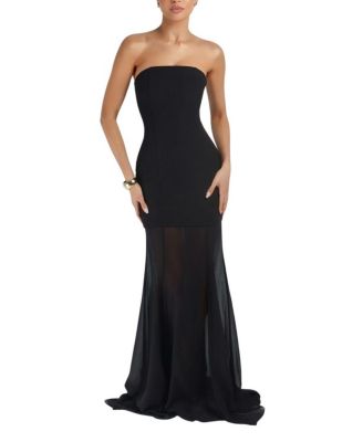 Strapless Crepe Chiffon Maxi Dress