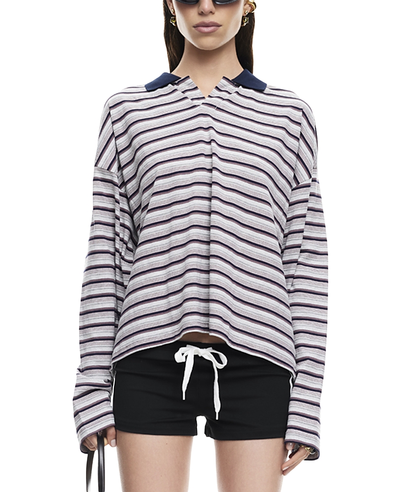 Lioness Rebels Stripe Long Sleeve Oversize Polo In Multi