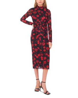 Long Sleeve High Neck Mesh Midi Dress