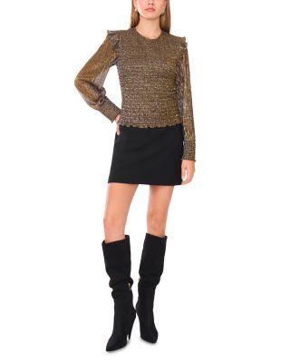 Smocked Ruffle Shoulder Blouse