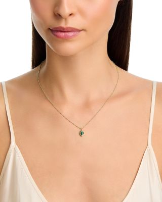 14K Yellow Gold Malachite & Green Enamel Bead Chain Pendant Necklace, 16-18"