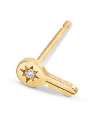 14K Yellow Gold Itty Bitty Symbols Diamond Accent Key Single Stud Earring
