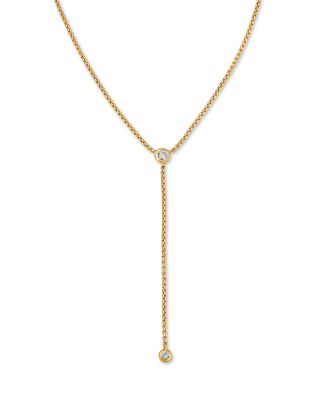 14K Yellow Gold Floating Diamonds Bezel Lariat Necklace, 16-18"