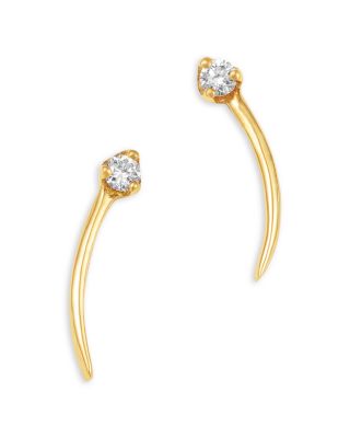 14K Yellow Gold Prong Diamonds Wisp Stud Earrings