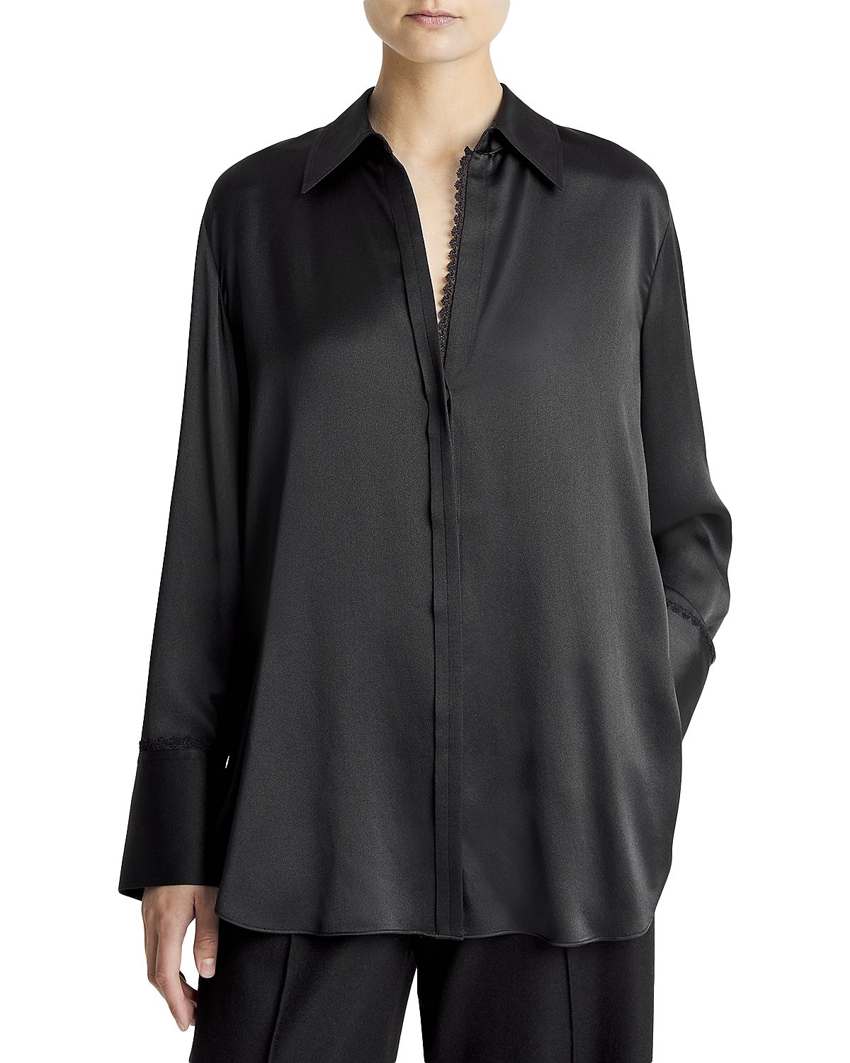 Vince Lace Trim Satin Blouse