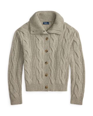 Cable Wool Cashmere Funnelneck Cardigan Sweater