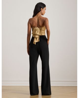 Bow Back Metallic Twill & Crepe Jumpsuit