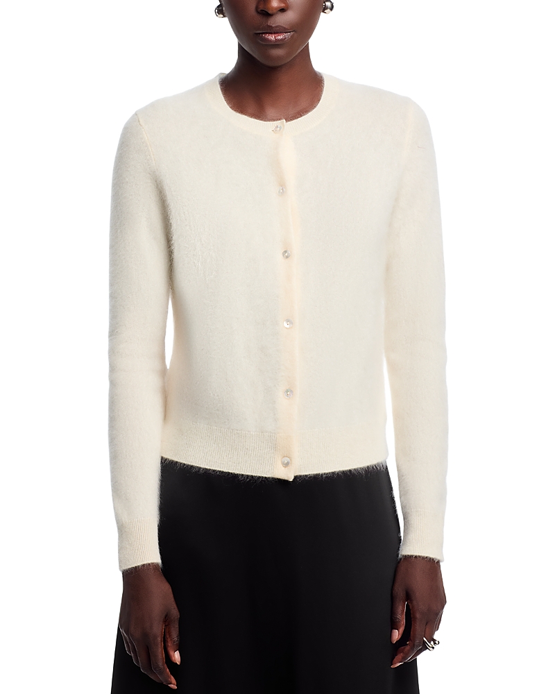 Theory Brushed Crewneck Cardigan In Cashmere In White