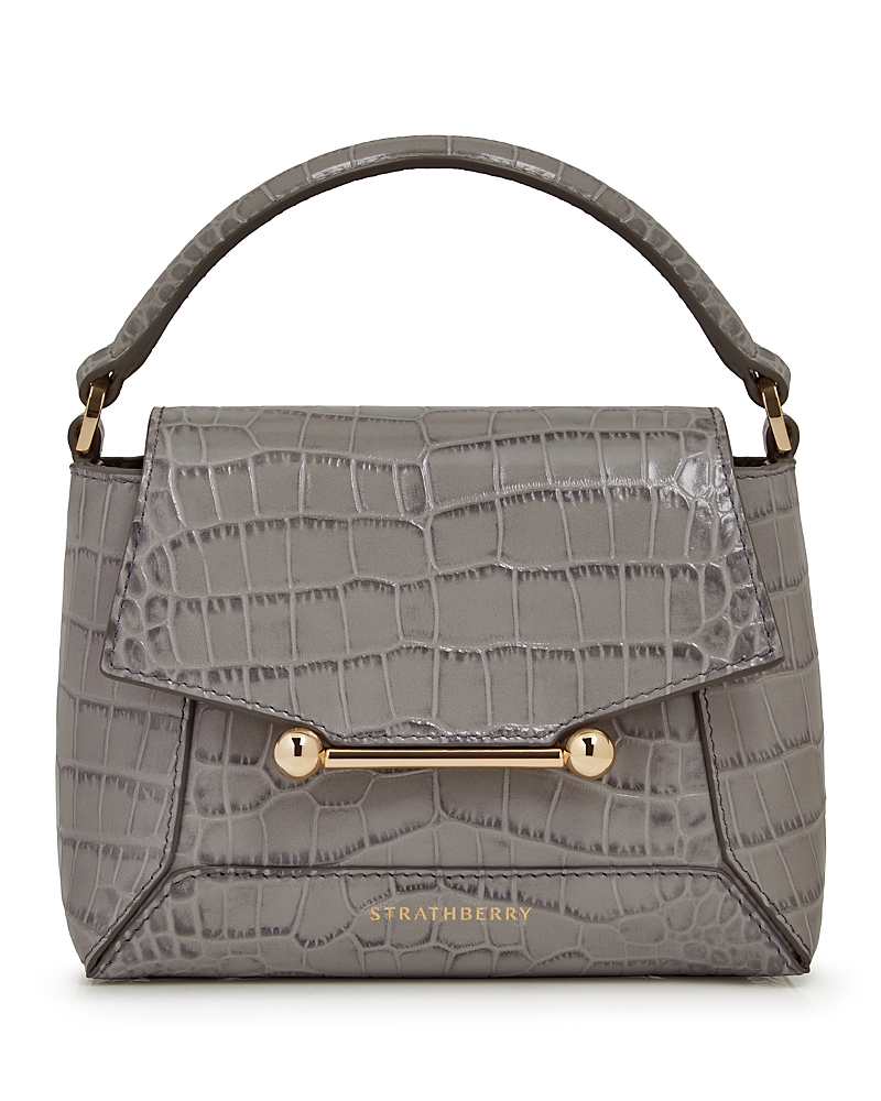 Strathberry Mosaic Nano Soft Embossed Croc Top Handle Bag In Gray