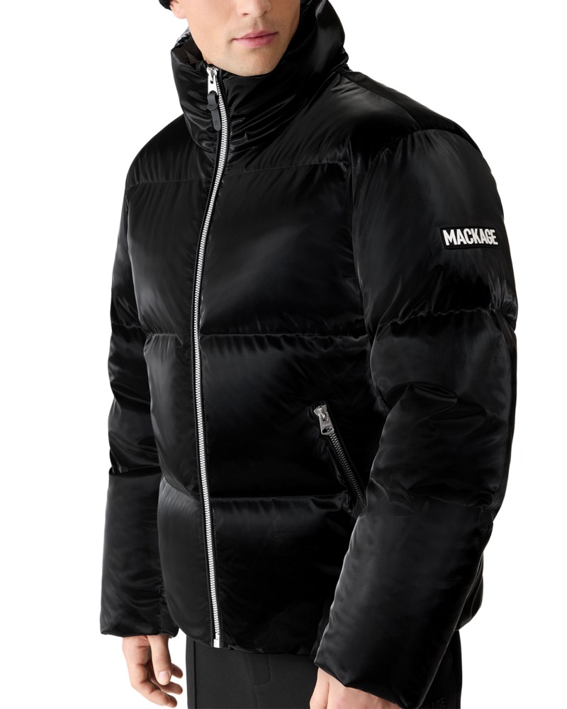 Mackage Kent-Glo High Gloss Quilted Hooded Down Jacket in Black