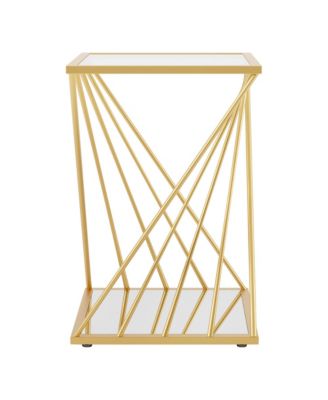 Zari 16-inch Square Side Table with Mirrored Lower Shelf