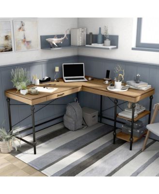 Hudson Steel L-Shape Corner Desk with USBs and Outlets