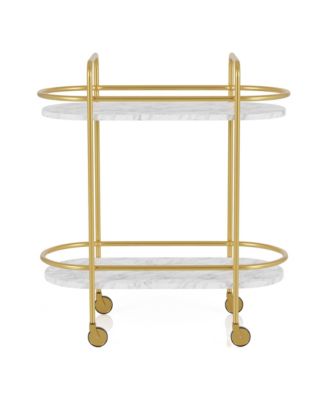 Caria Steel Serving Cart with Faux Marble Shelving Units