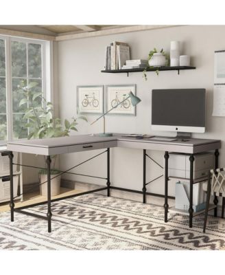 Hudson Steel L-Shape Corner Desk with USBs and Outlets