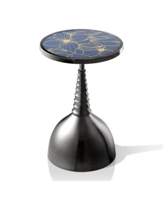 Knoll 16" Iron Round End Table with Botanical Print Top and Dome Base
