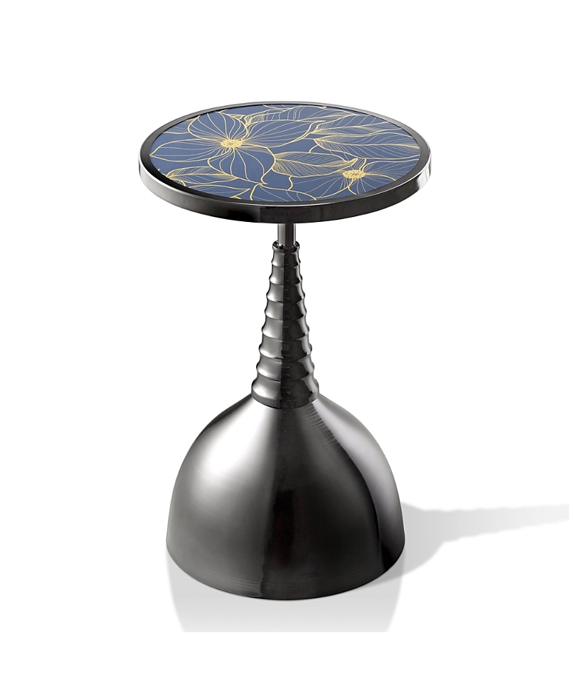 Furniture Of America Knoll 16 Iron Round End Table With Botanical Print Top And Dome Base In Black
