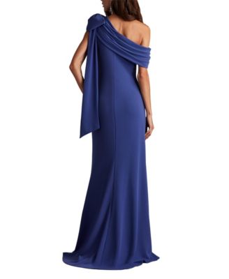 Cassia Bow-Shoulder Crepe Gown