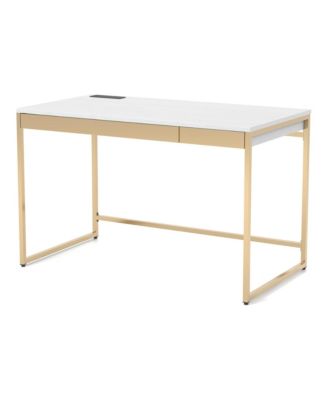 Gallway Steel Base 2-Drawer Writing Desk with USB Ports and Outlets