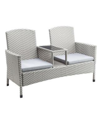 Outdoor PE Wicker Patio Conversation Loveseat with Built-in Glass End Table