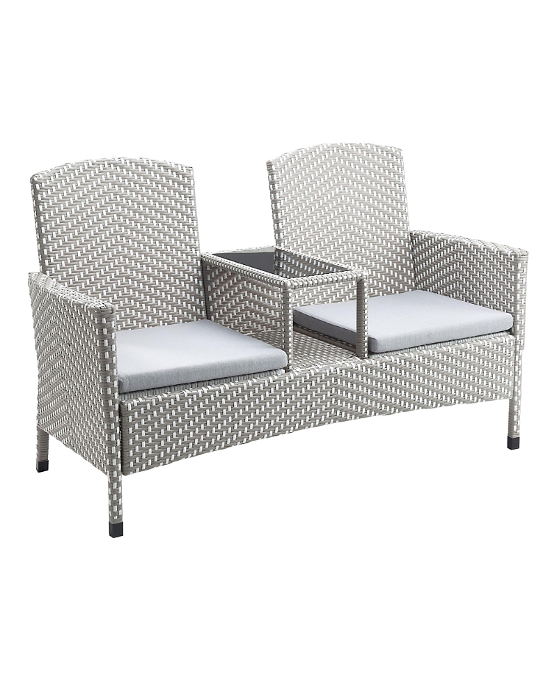 Furniture Of America Outdoor Pe Wicker Patio Conversation Loveseat With Built-in Glass End Table In Gray