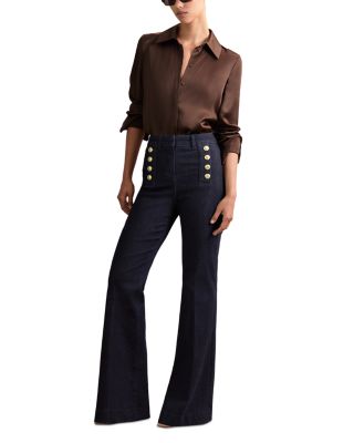 Petites Athena Flared Leg Jeans In Dark Blue