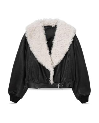 Libra Shearling Collar Bomber Jacket