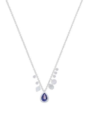 14K Blue Sapphire & Diamond Dangle Pendant Necklace in 14K White Gold