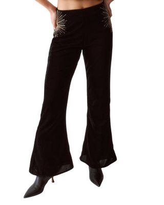 Star Embellished Velvet Flared Pants