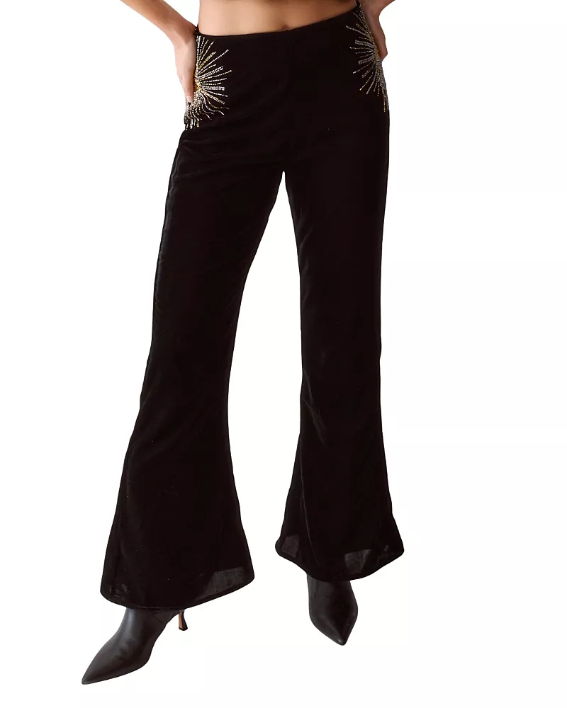 Nasty Gal Star Embellished Velvet Flared Pants
