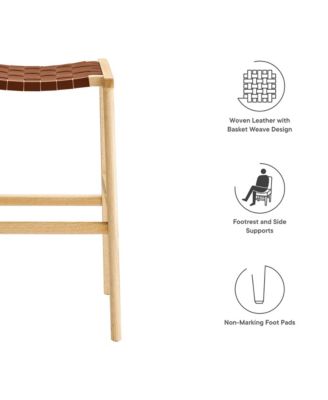 Saoirse Leather Wood Bar Stool, Set of 2