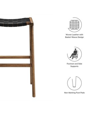 Saoirse Leather Wood Bar Stool, Set of 2