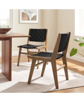Saoirse Leather Wood Dining Side Chair, Set of 2