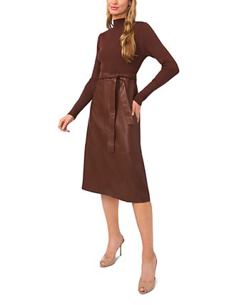 knee length dresses for ladies Take It As It Is Camel Brown Faux Leather Midi Dress – Shop the Mint main image 0