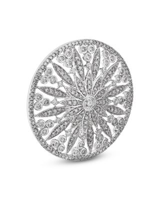 Diamond Circle Flower Brooch in 14K White Gold, 1.0 tcw