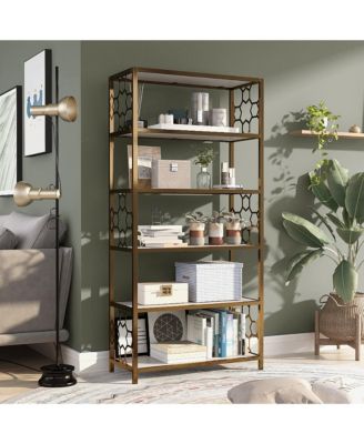 Ligga Steel 5-Shelf Bookcase with Geometric Openwork Accents
