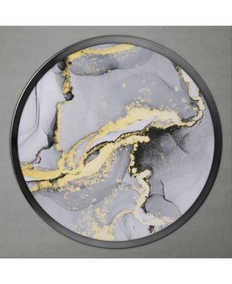 Knoll 16" Iron Round End Table with Marble-Pattern Top and Hammered Base