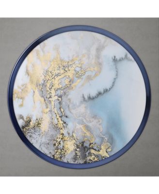 Knoll 16" Iron Round End Table with Ocean Marble-Pattern Top and Hammered Base