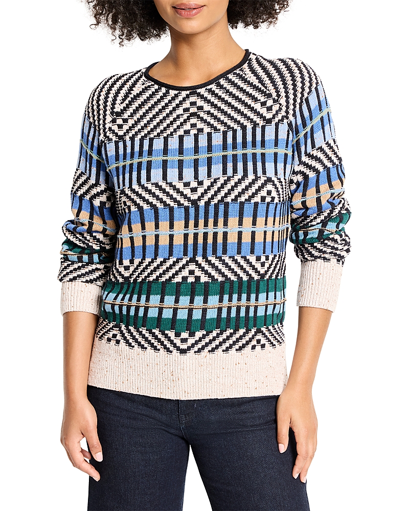 Nic + Zoe Nic+zoe Graphic Stripe Sweater In Blue