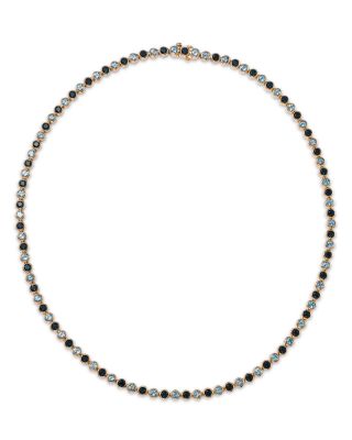 London Blue Topaz & Blue Topaz Bezel Set Tennis Necklace in 14K Yellow Gold, 17"