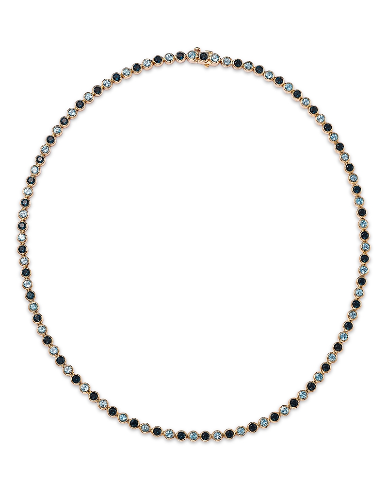 Bloomingdale's Fine Collection London Blue Topaz & Blue Topaz Bezel Set Tennis Necklace In 14k Yellow Gold, 17 In Multi