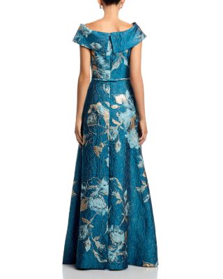 Off-the-Shoulder Metallic Floral Jacquard Gown