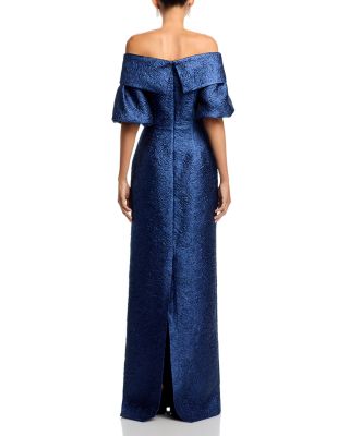 Metallic Jacquard Puff Sleeve Gown