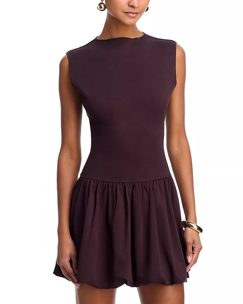Aqua Ponte Mock Neck Bubble Mini Dress - Exclusive