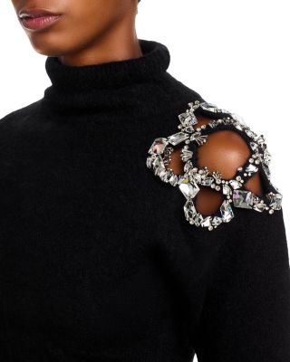 Crystal Turtleneck Cluster Flower Cropped Sweater